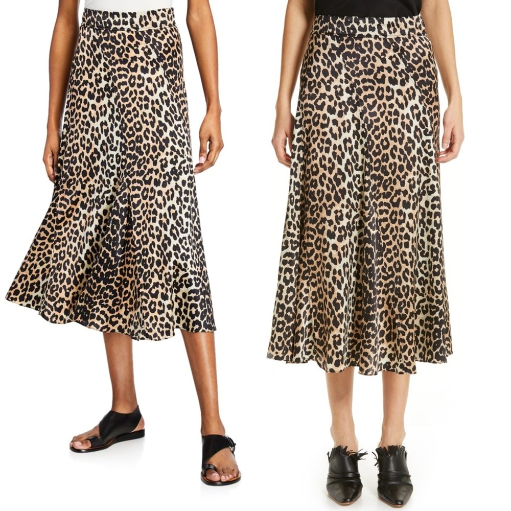 GANNI
Leopard-Print Stretch-Silk Skirt (size 34 / US SIZE 2)